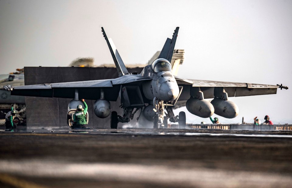 An F-A-18E launches from the flight deck of USS Dwight D. Eisenhower. (28608924720)