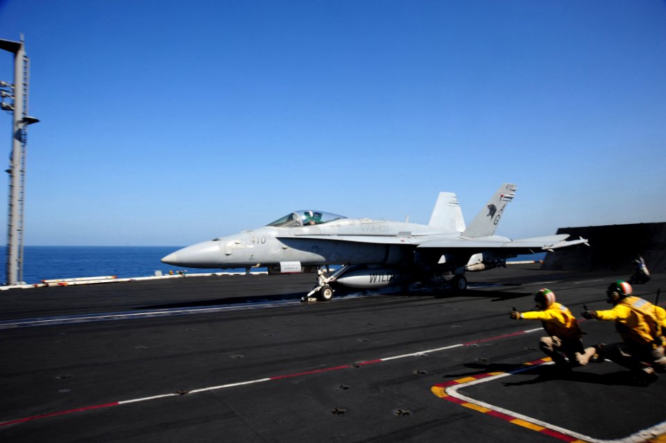 An F-A-18C launches from USS Dwight D. Eisenhower. (8591441031)