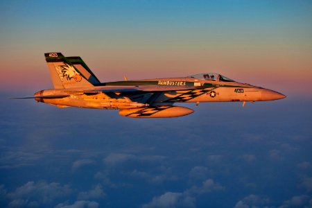 An FA-18E flies over the East China Sea.