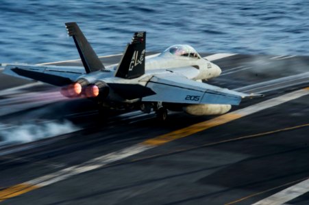 An F-A-18F lanches from USS Dwight D. Eisenhower. (8572071320)