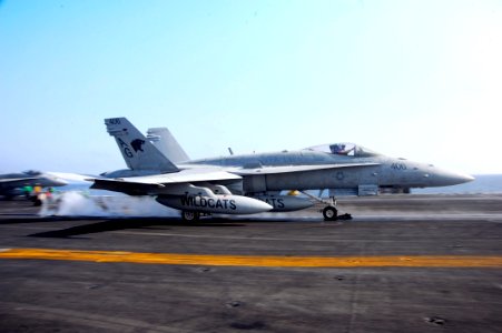 An FA-18C launces from USS Dwight D. Eisenhower. (8592539124)