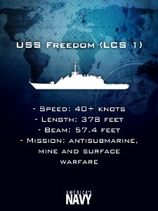 An informational graphic depicting the littoral combat ship USS Freedom (8618564659)