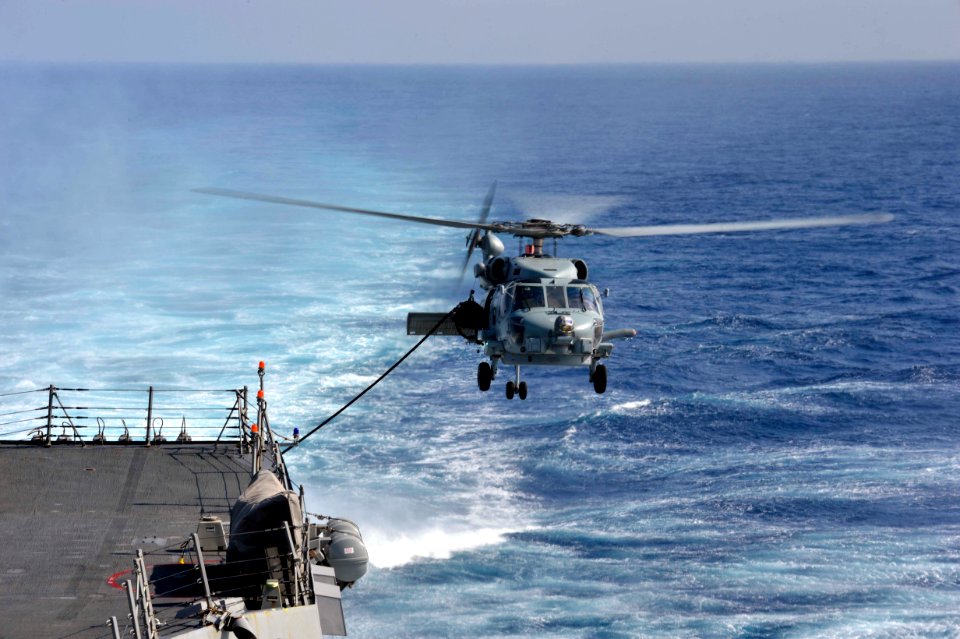 An MH-60R Sea Hawk helicopter refuels. (8560360702)
