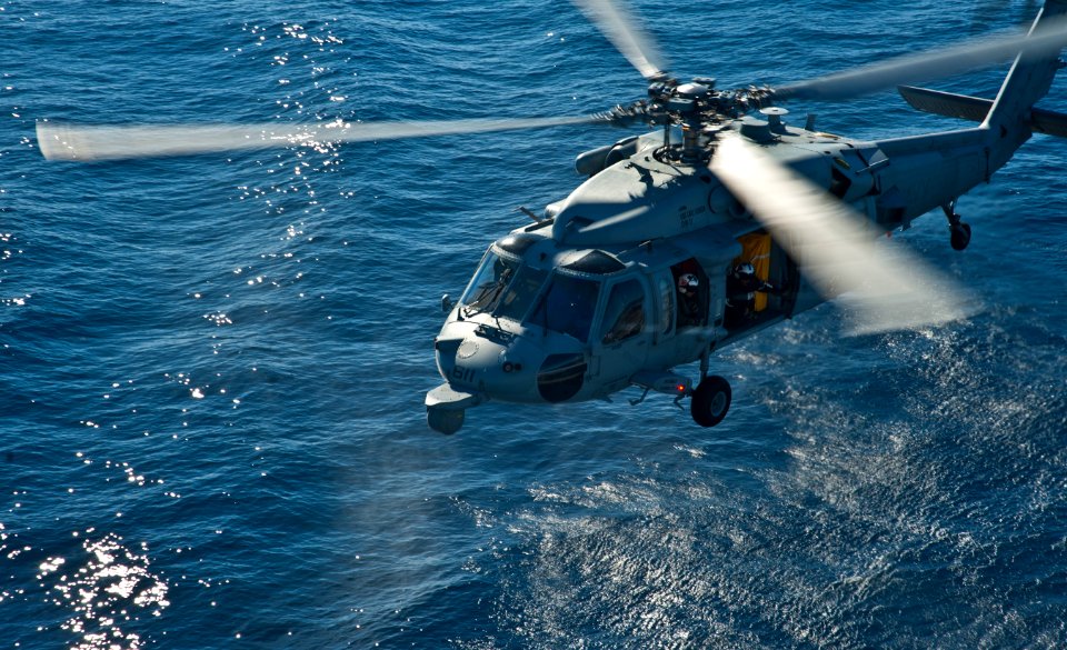 An MH-60S takes off from USS Carl Vinson. (8498332954)
