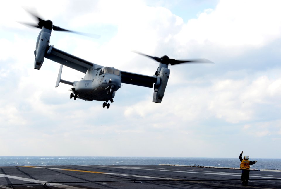 An MV-22 takes off from USS George H.W. Bush. (8426064627)