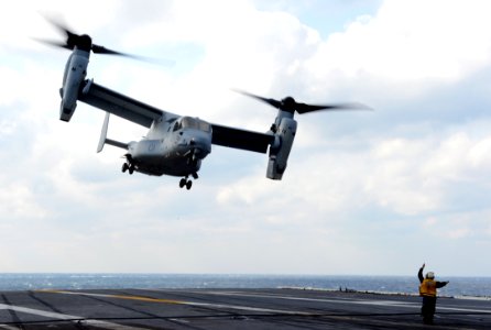 An MV-22 takes off from USS George H.W. Bush. (8426064627)