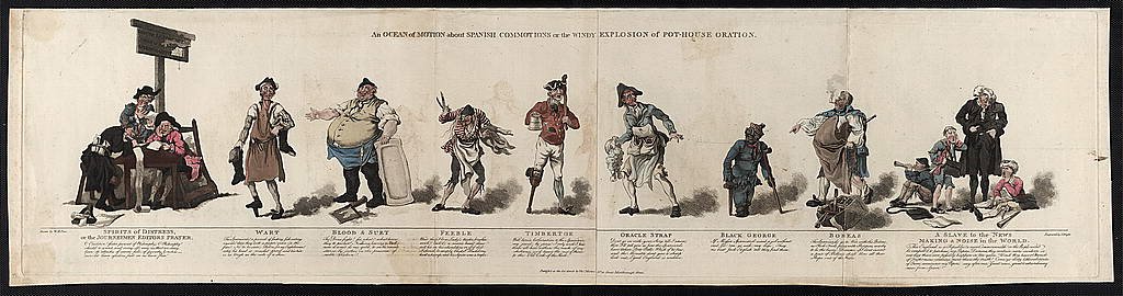 An ocean of motion about Spanish commotions or the windy explosion of pot-hous oration - drawn by W.H. Pyne ; engraved by J. Wright. LCCN2003681692