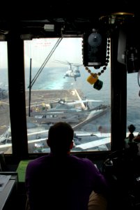 An officer overseas flight operations aboard USS Green Bay. (8448061658)