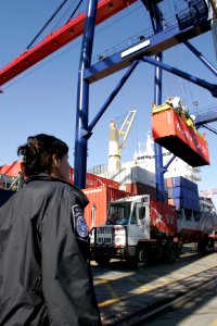 An OFO Officer watches operations at the Newark NJ seaport