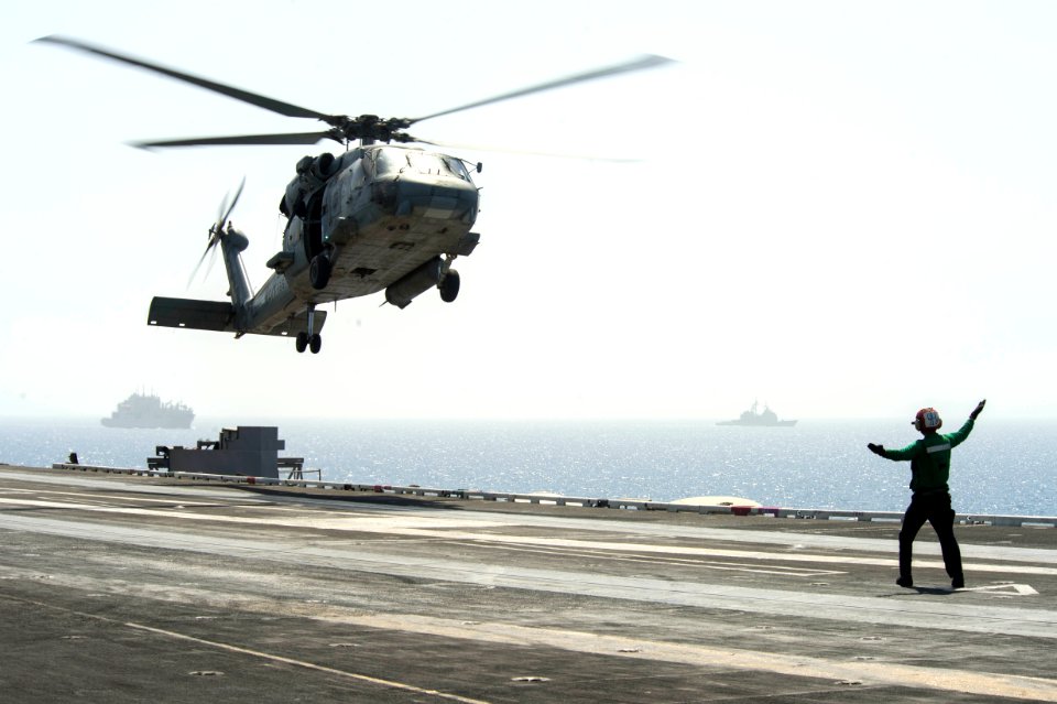 An SH-60F Seahawk lifts off. (8744195851)