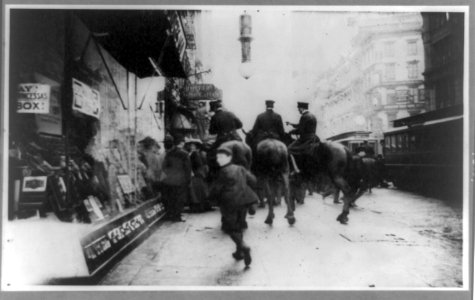 Anarchist riot, police on horseback driving people, Broadway and 14th streets, New York LCCN89706128