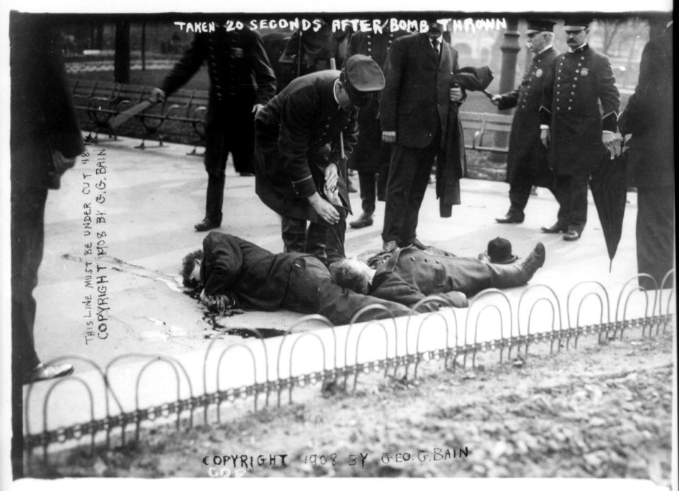 Anarchists - casualties of anarchist riot, Union Square) Taken 20 seconds after bomb thrown LCCN98502750