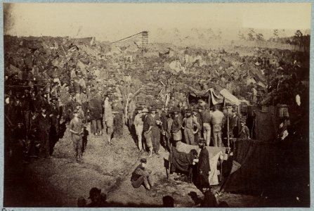 Andersonville Prison, Ga., August 17, 1864. Issuing rations, view from main gate LCCN2013645526