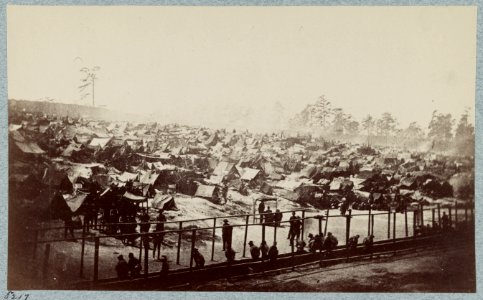 Andersonville Prison, Ga., August 17, 1864. South east view of stockade LCCN2013645523