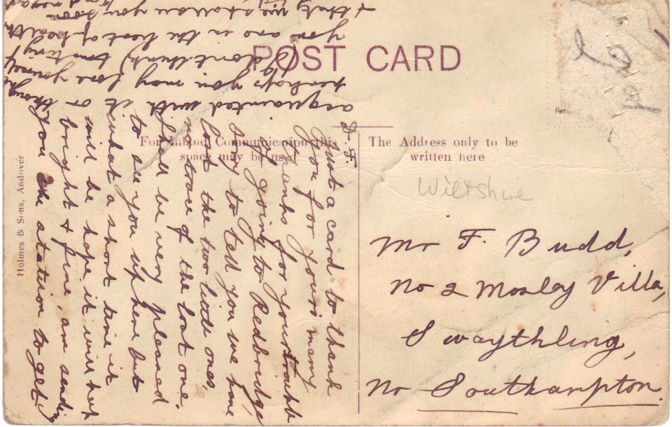 Andover Town railway station (postcard reverse)