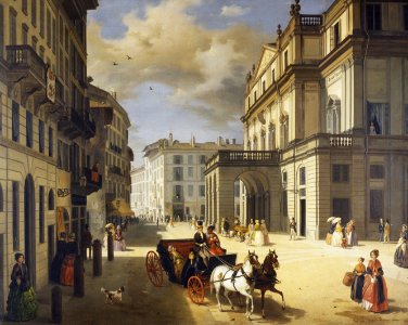 Angelo Inganni, la facciata del Teatro alla Scala, 1852