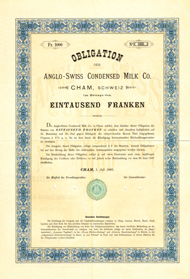 Anglo-Swiss Condensed Milk Co. 1885