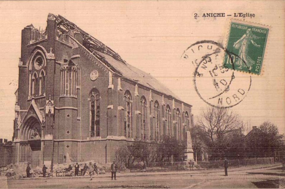 Aniche - Église, après la guerre