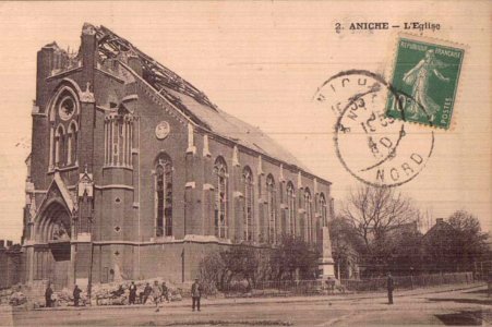 Aniche - Église, après la guerre