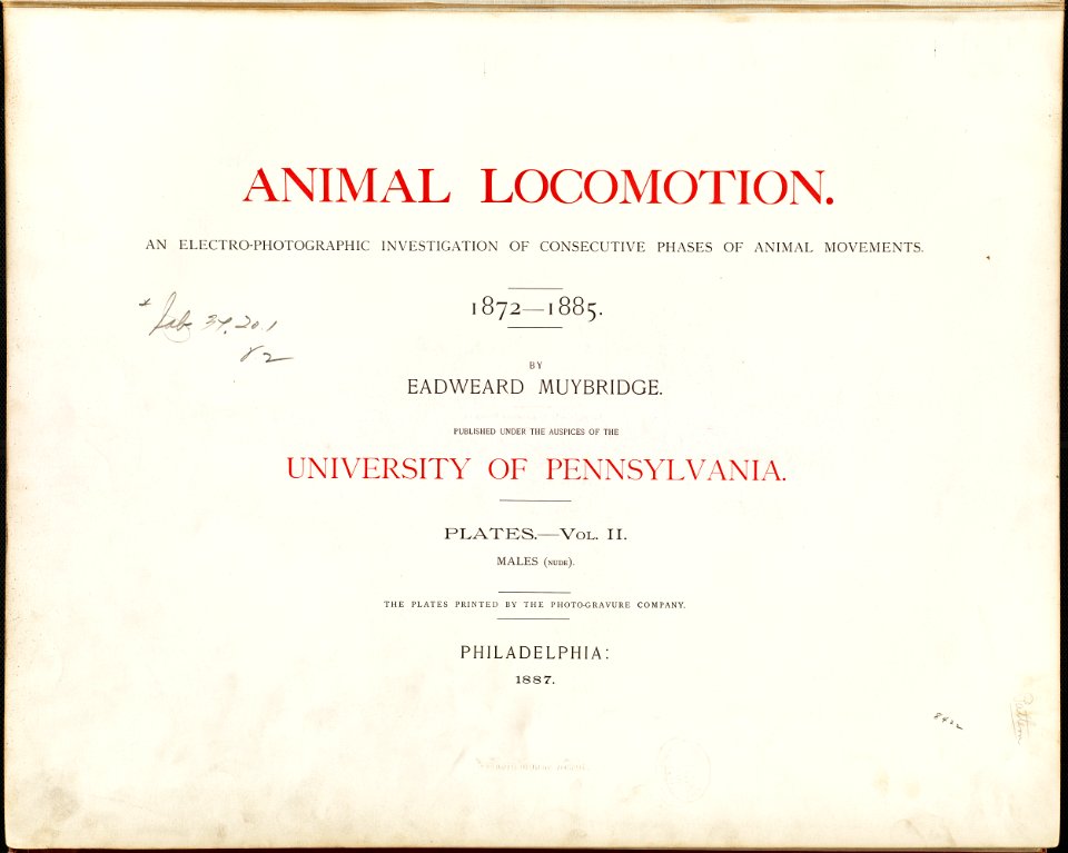 Animal Locomotion II Title page (Boston Public Library)