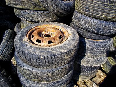 Mature old tyre stack photo