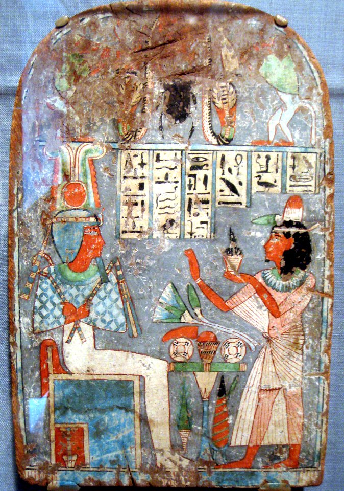 Ankh-auf-Mut Adoring a Seated Osiris, Egyptian, Third Intermediate Period, painting on wood - Worcester Art Museum - IMG 7538
