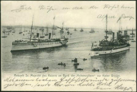 Ankunft von Kaiser Wilhelm I. an Bord der Kaiseryacht HOHENZOLLERN zur Kieler Woche (Kiel 27.920)