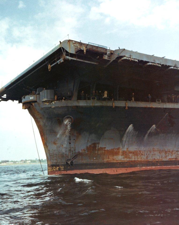 Bow of USS Franklin (CV-13) in April 1945