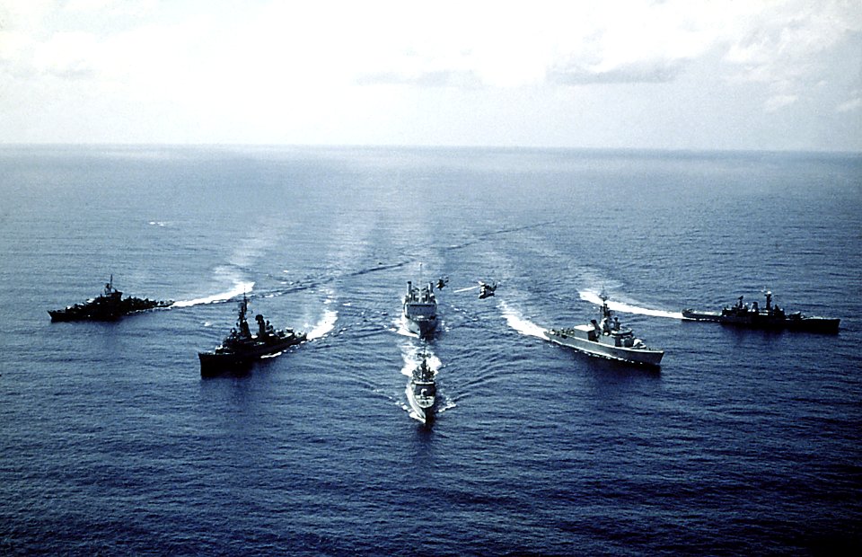 Bow view of Standing Naval Force Atlantic underway in the Gulf of Mexico on 1 September 1982 (6353830)