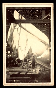 Bow view of the Monitor Dictator, Delameter Iron Works, New York City, image likely includes ship designer John Ericsson posing at the hull) - Stacy, 691 B'way LCCN2016653263