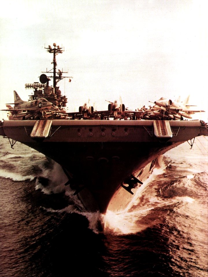 Bow view of USS Independence (CVA-62) c1968