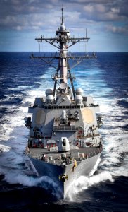 Bow view of USS Oscar Austin (DDG-79) underway in the Atlantic 171107-N-UY653-101