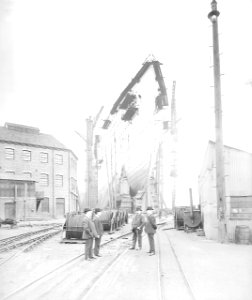 Bow view of the 'Aquitania' (1914) on the stocks RMG D2141