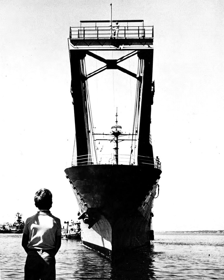 Bow view of USS Newport (LST-1179) in 1970