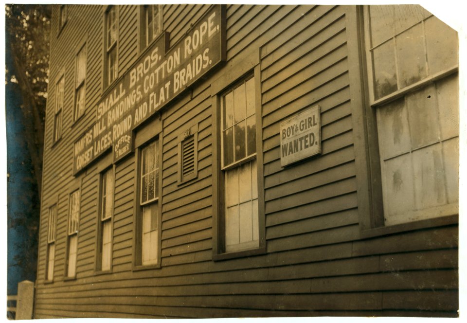 Boy & Girl Wanted. Printed permanent sign. Have reputation of employing mostly children. LOC nclc.03018