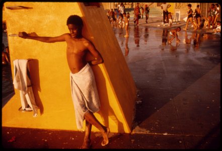Boy Against a Yellow Platform at the Kosciusko Swimming Pool in the Bedford-Stuyvesant ... 07-1974 (3888316050)