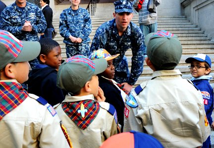 Boy Scouts of America PT and talk with members of the sea services during Fleet Week New York 2015 150523-N-CD297-097