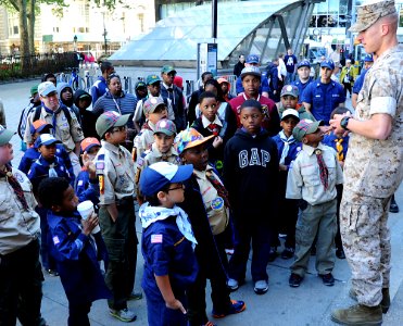 Boy Scouts of America PT and talk with members of the sea services during Fleet Week New York 2015 150523-N-CD297-083