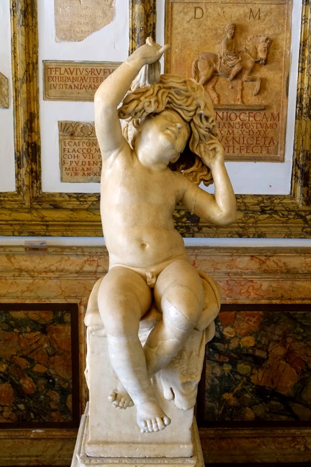 Boy with mask of Silenus, S 705, Roman, 1st century AD, marble, after a Greek work from the 2nd century BC - Musei Capitolini - Rome, Italy - DSC06058