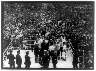 Boyle's Thirty Acres, Jersey City, N.J.- Dempsey and Geroges Carpentier in arena before fight LCCN2002718086