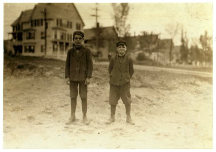 Boys working in Amoskeag Mfg. Co., Manchester, N.H. Largest one is Ernest Lamontague, 316 Notre Dame Street. Smallest, Armedos Deshais, 4 Marion St. Said he was 12 years old and beginning to LOC cph.3b24162