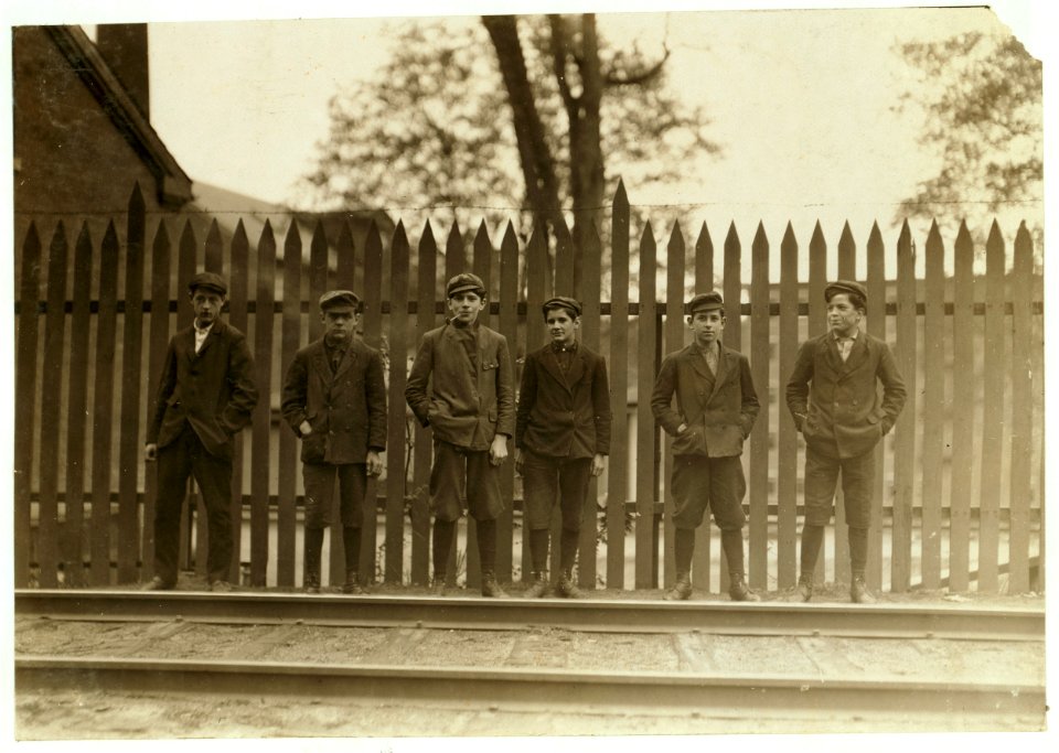 Boys working in Great Falls Mfg. Co., Somersworth, N.H. Alcide Turcotte, 15 1-2 Union Street. Albert Beaupre, 1 Kings Lane. Edgar Routher, 65 Union Street. Peter Gague, 165 Main St. One of LOC nclc.01764