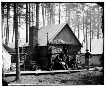 Brandy Station, Va. Officers in front of winter quarters at Army of the Potomac headquarters LOC cwpb.03901