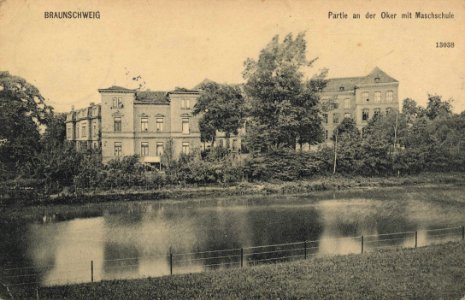 Braunschweig, Niedersachsen - Oker mit Maschschule (Zeno Ansichtskarten)