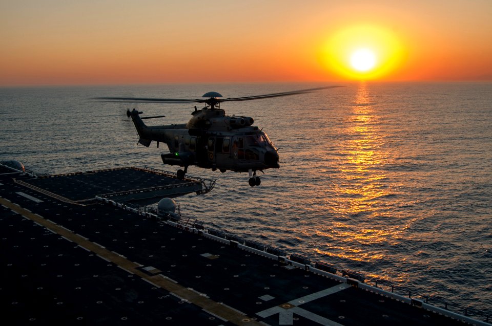 Brazilian helicopters conduct deck landing qualifications aboard PCU America 140804-N-LQ799-067