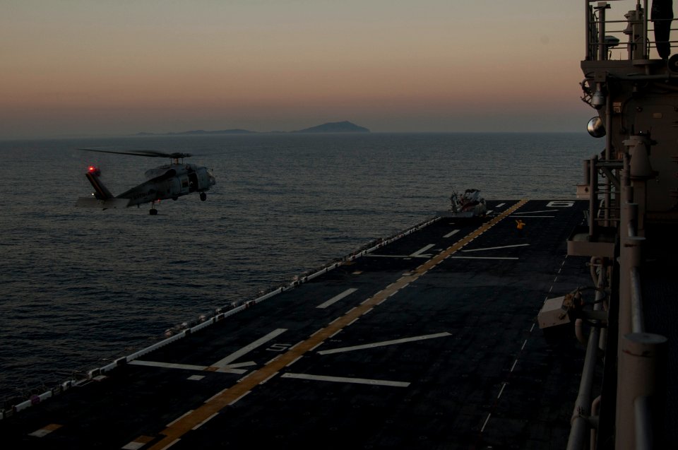 Brazilian helicopters conduct deck landing qualifications aboard PCU America 140804-N-LQ799-115