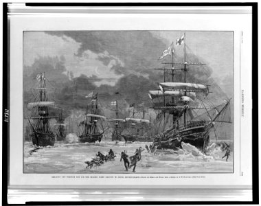 Breaking out through the ice - the sealing fleet leaving St. Johns, Newfoundland - drawn by Schell and Hogan from a sketch by J.W. Hayward. LCCN97512323