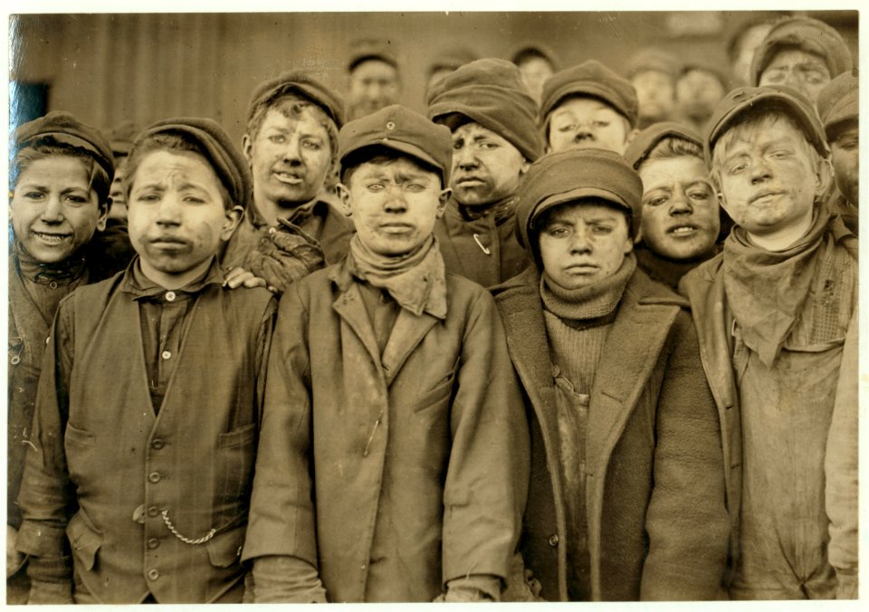 Breaker boys in -9 Breaker, Hughestown Borough, Pa. Coal Co. Smallest boy is Angelo Ross, (See labels -1953 + -1951.) LOC cph.3a24720