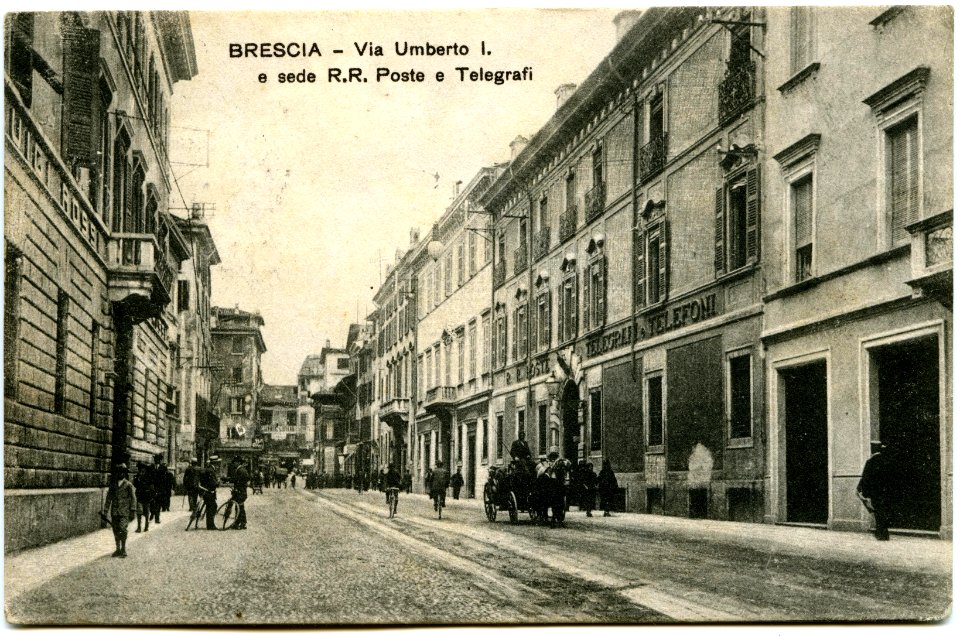 Brescia - Via Umberto I e sede R.R. Poste e Telegrafi - 1917 - Collezione Tony Frisina