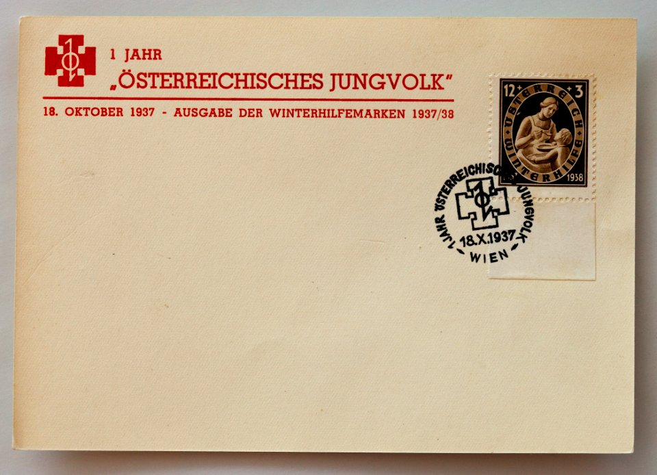 Briefmarke Österreich 1937 Ersttagsbrief Jungvolk Winterhilfswerk 1